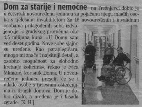 Vjesnik 13.5.2004., Dom u Drenovakoj 30 dobio novoureenu jedinicu prilagoenu invalidnim osobama